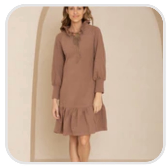 Brown Ruffle Sweatshirt Dress - Picture 2 of 3